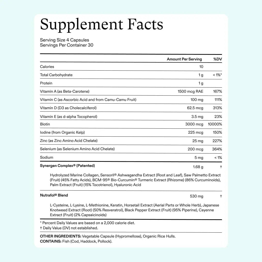 Nutrafol Women's Hair Growth facts label by Nava Beauty on Tampa Home & Garden Store