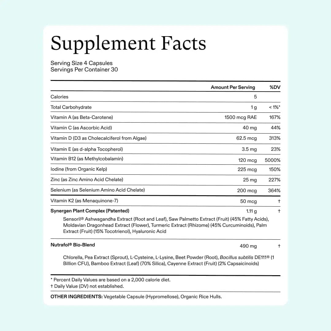 Nutrafol Women's Vegan Hair Growth Supplement 3-Month Supply nutrition facts Nava Beauty on Tampa Home & Garden Store