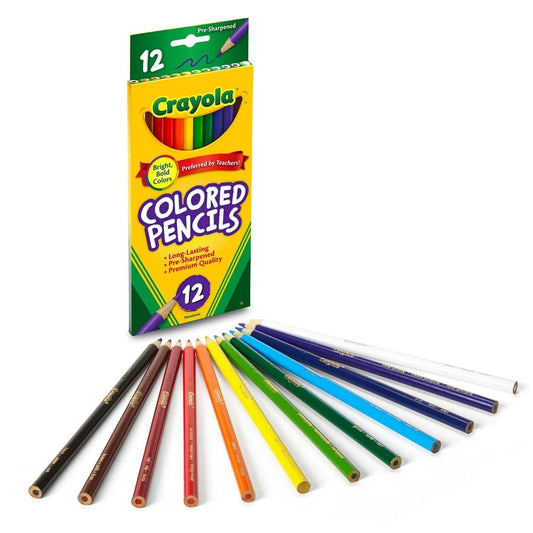 Crayola colored pencils 12-count, 7-inch long set in yellow box displaying rainbow colors on Tampa Home & Garden Store