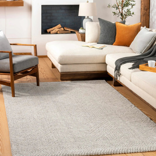 Nyngan Luxe Rug beige gray textured weave for living room on Tampa Home & Garden Store