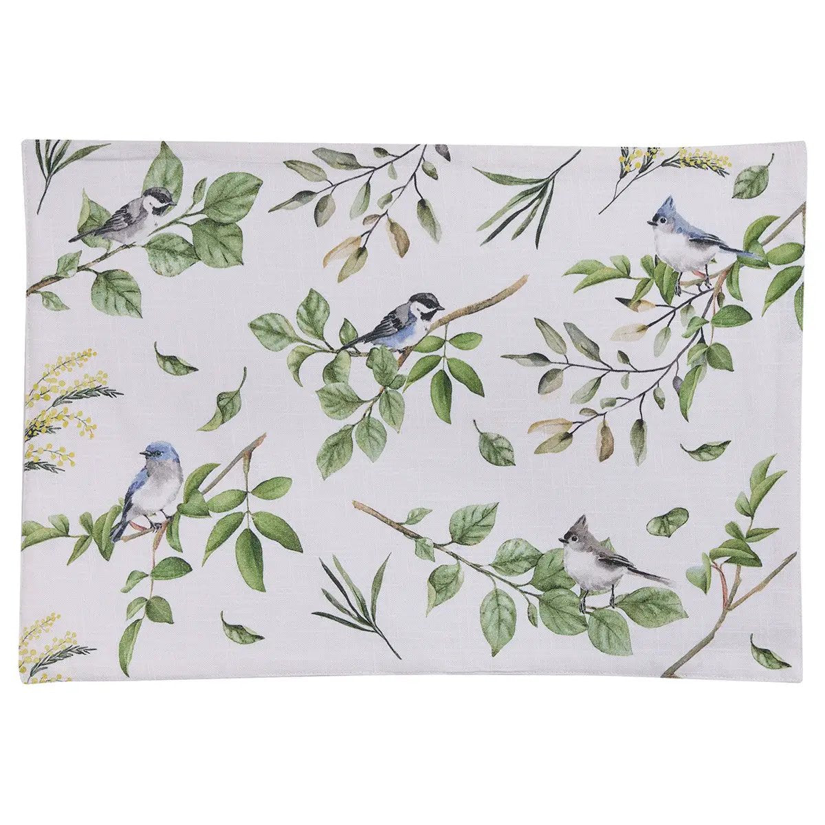 Williamsburg Collection Songbird Placemat white linen with leafy branches and songbirds on Tampa Home & Garden Store