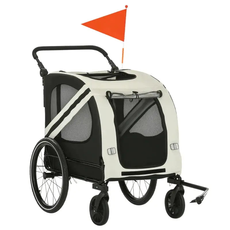 2-in-1 Pet Bike Trailer Stroller white with mesh panels and large wheels Furr Baby Gifts on Tampa Home & Garden Store