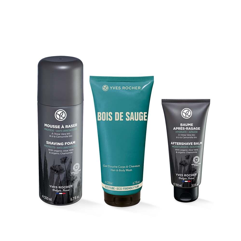 Bois de Sauge 3pc grooming set with Yves Rocher shaving foam, hair/body wash, aftershave balm on Tampa Home & Garden Store