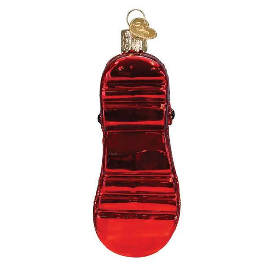 Glass ornament rubber clog figurine in bright red with gold cap on Tampa Home & Garden Store