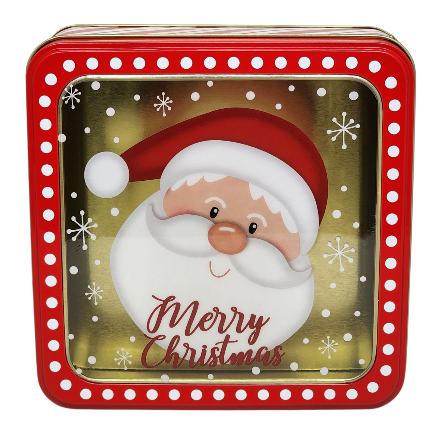 Boîte à biscuits carrée avec fenêtre - Joyeux Noël, visage du Père Noël