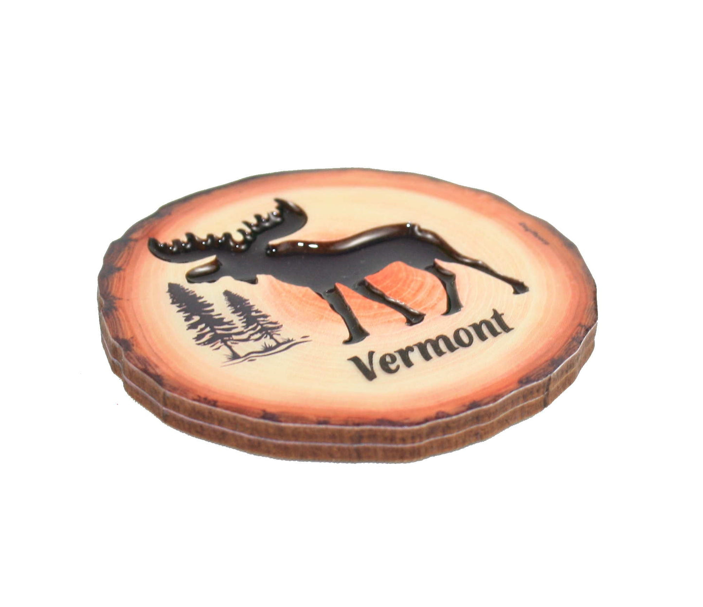 Imán de 3" con forma de rebanada de árbol - Alce de Vermont