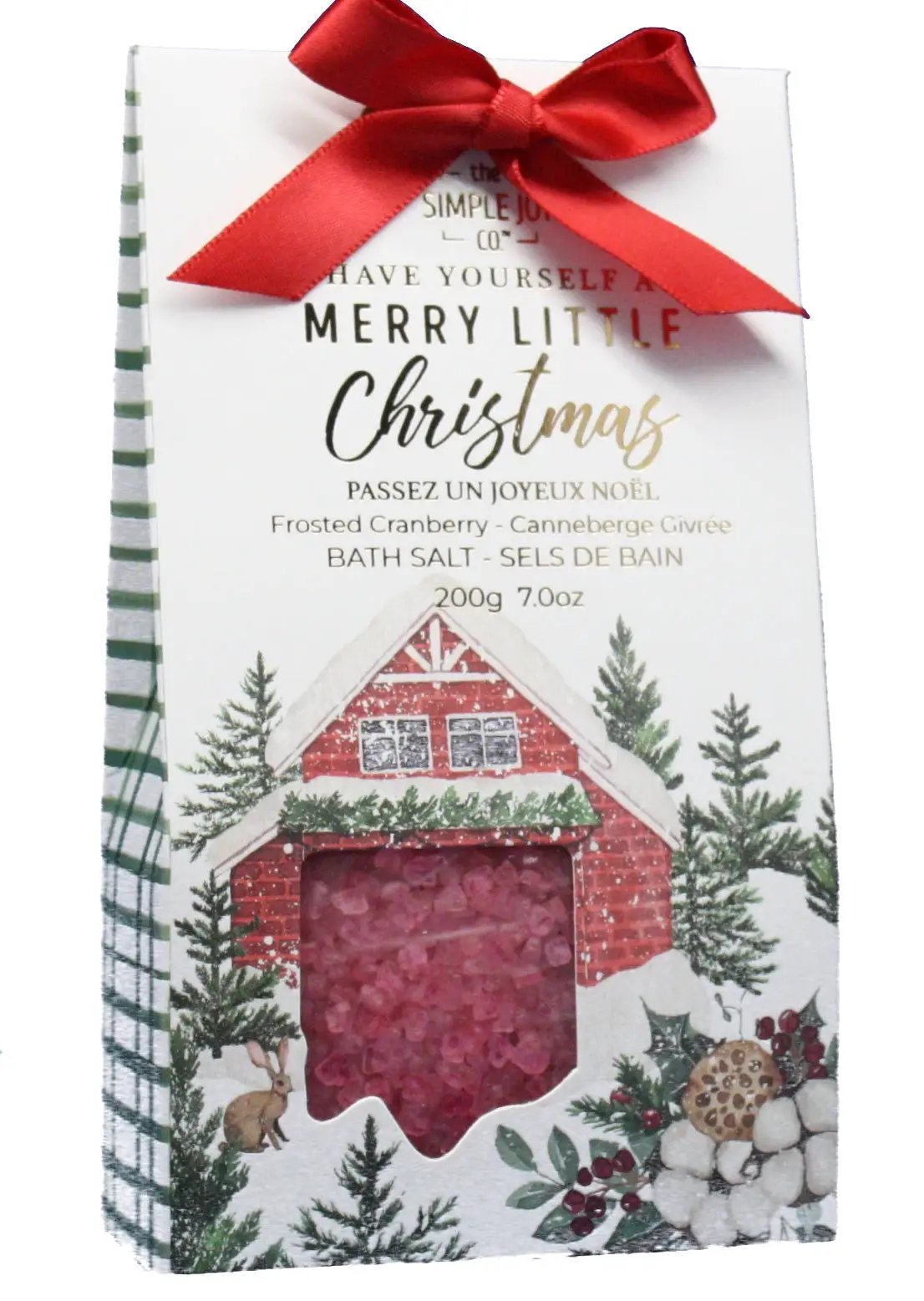 Frosted Cranberry Bath Salts Gift Box by The Country Christmas Loft pink salts with red ribbon on Tampa Home & Garden Store