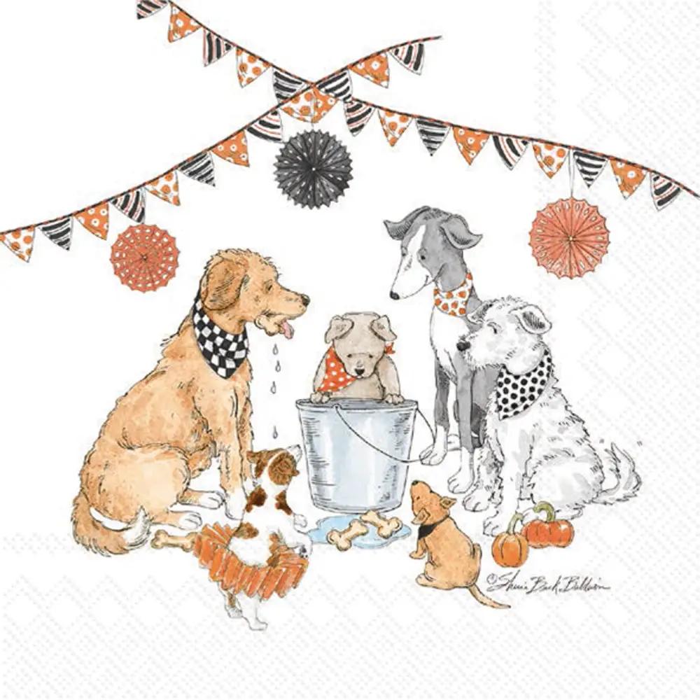 Halloween Party Dogs Cocktail Napkins playful dog illustration in orange and black bunting on Tampa Home & Garden Store