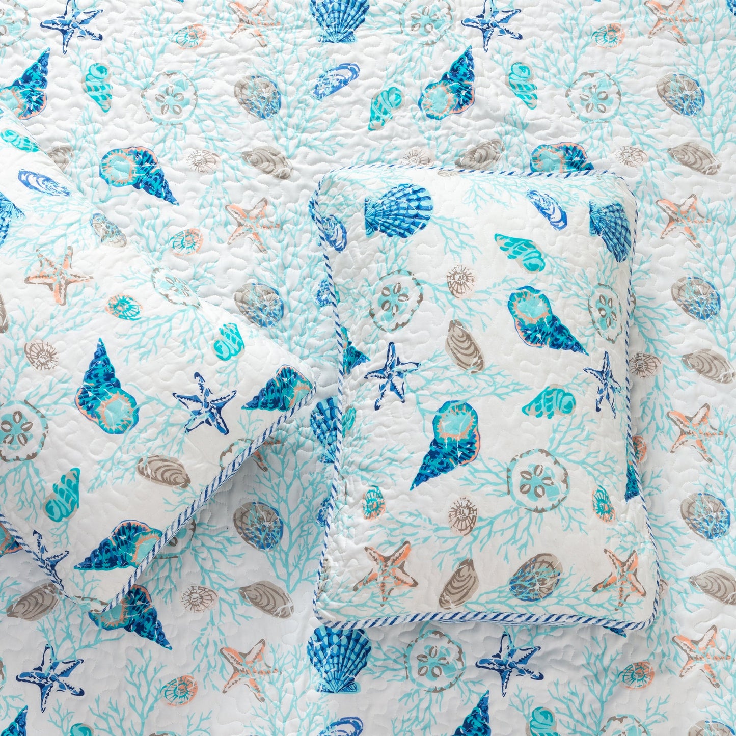 Coastal Blue Microfiber Quilt Set and Bedding