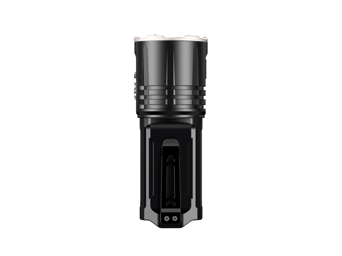 Fenix LR35R PRO palm-sized searchlight, black body with knurled head and pocket clip on Tampa Home & Garden Store