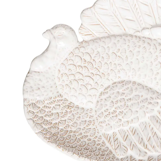 Stoneware Turkey Platter with feather details, white glaze, Country Christmas Loft on Tampa Home & Garden Store