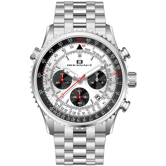 Oceanaut Flight men's stainless steel chronograph watch with white dial and black subdials on Tampa Home & Garden Store