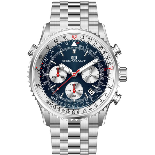 Oceanaut Flight Watch with stainless steel bracelet, blue dial and three subdials on Tampa Home & Garden Store