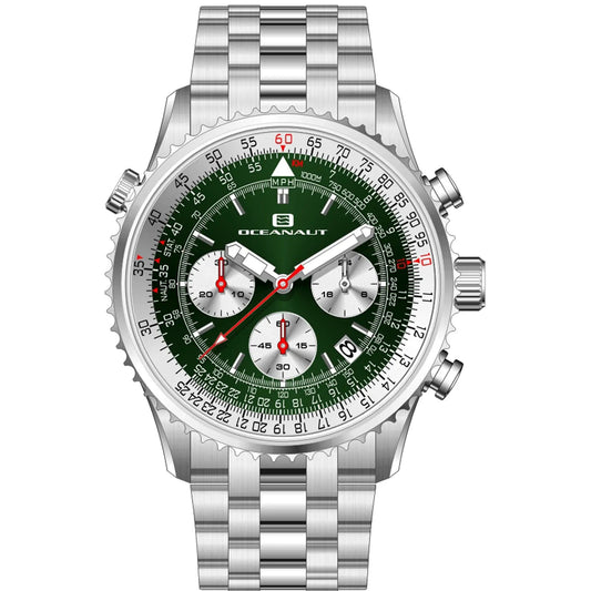 Oceanaut Flight watch with green dial, stainless steel bracelet and chronograph subdials on Tampa Home & Garden Store