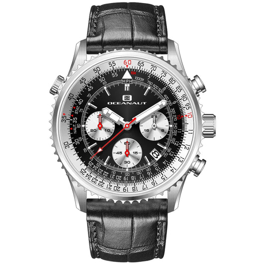Oceanaut Flight Quartz Watch with Leather Strap, black dial, stainless steel case on Tampa Home & Garden Store