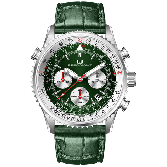 Oceanaut Flight watch stainless steel quartz with green dial and green leather strap on Tampa Home & Garden Store