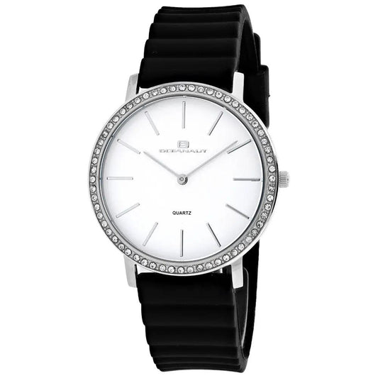 Oceanaut Ripple Women's Quartz Watch, white dial, crystal bezel, black silicone strap on Tampa Home & Garden Store