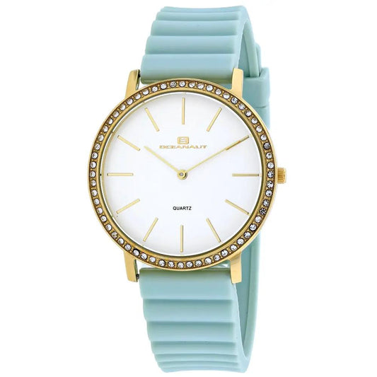 Oceanaut Ripple watch, quartz, gold-tone bezel with crystals, turquoise rubber strap on Tampa Home & Garden Store
