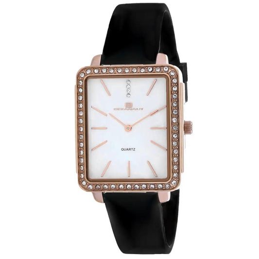 Oceanaut Women's Adorn Square Watch with rose-gold crystal bezel, black leather strap on Tampa Home & Garden Store