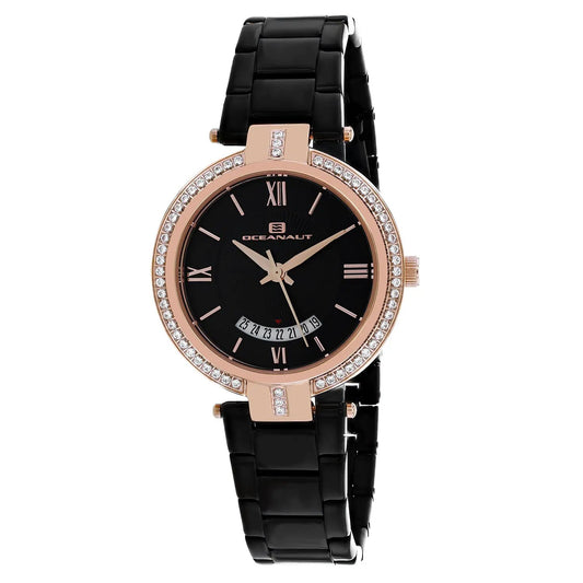 Oceanaut Amaya stainless steel women's watch with rose-gold bezel, black dial, crystal rim on Tampa Home & Garden Store