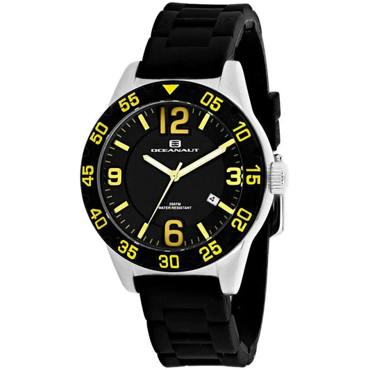 Oceanaut Aqua One Women's Stainless Steel Watch with black dial, yellow numerals, rubber strap on Tampa Home & Garden Store