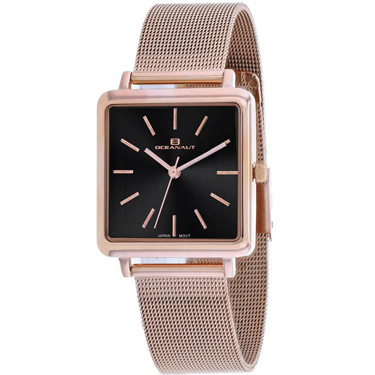 Oceanaut Women's Trad Square Wristwatch with rose-gold mesh band and black dial on Tampa Home & Garden Store