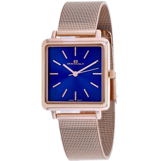 Oceanaut women's traditional steel watch with rose-gold square case, blue dial and mesh strap on Tampa Home & Garden Store