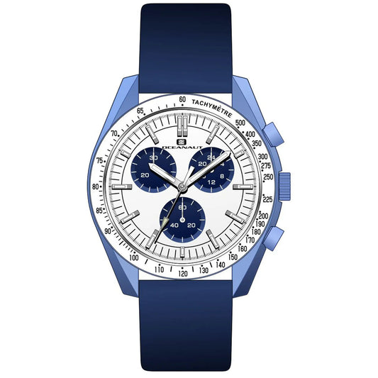 Oceanaut Orbit men's watch blue leather strap, white dial, blue subdials, tachymeter bezel on Tampa Home & Garden Store