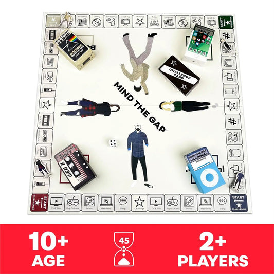 Mind the Gap Generations deluxe trivia board game with challenge cards and tokens on Tampa Home & Garden Store