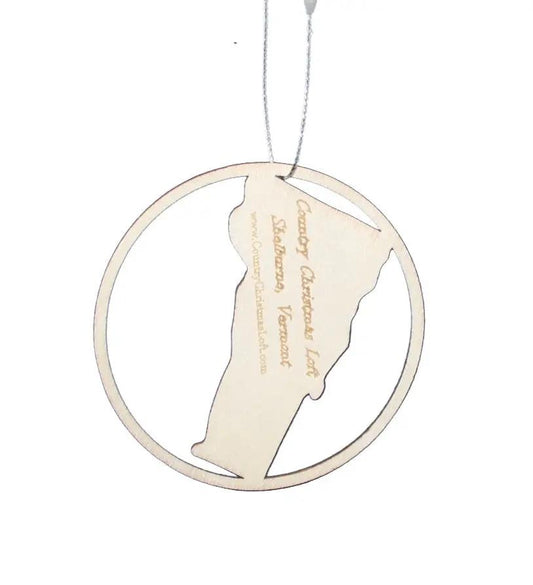 Natural wood round Vermont ornament with state silhouette by Country Christmas Loft on Tampa Home & Garden Store