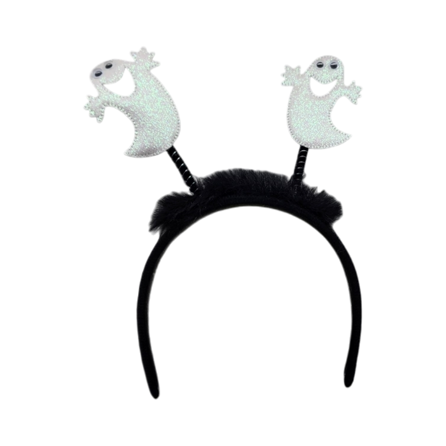 Halloween headband bopper with two glittery white ghost plush lanterns on black headband on Tampa Home & Garden Store