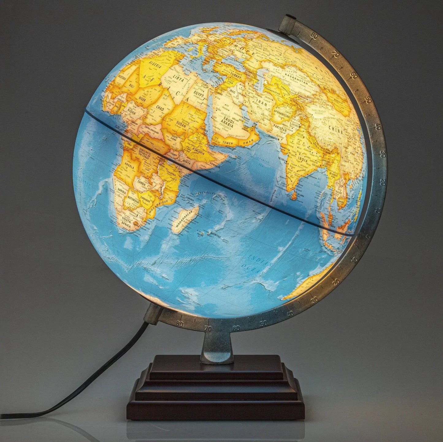 Odyssey Globe desk ocean globe with silver metal stand for desktop display by Ultimate Globes on Tampa Home & Garden Store