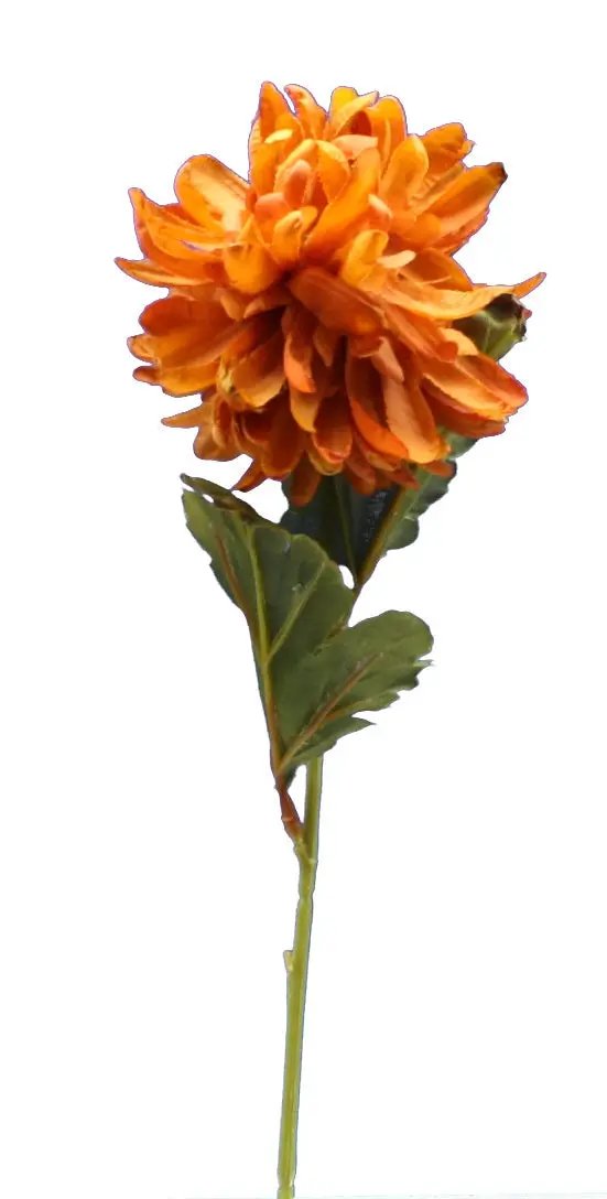 Ball Mum Dark faux stem orange chrysanthemum, 14in tall with green leaves Christmas Loft on Tampa Home & Garden Store