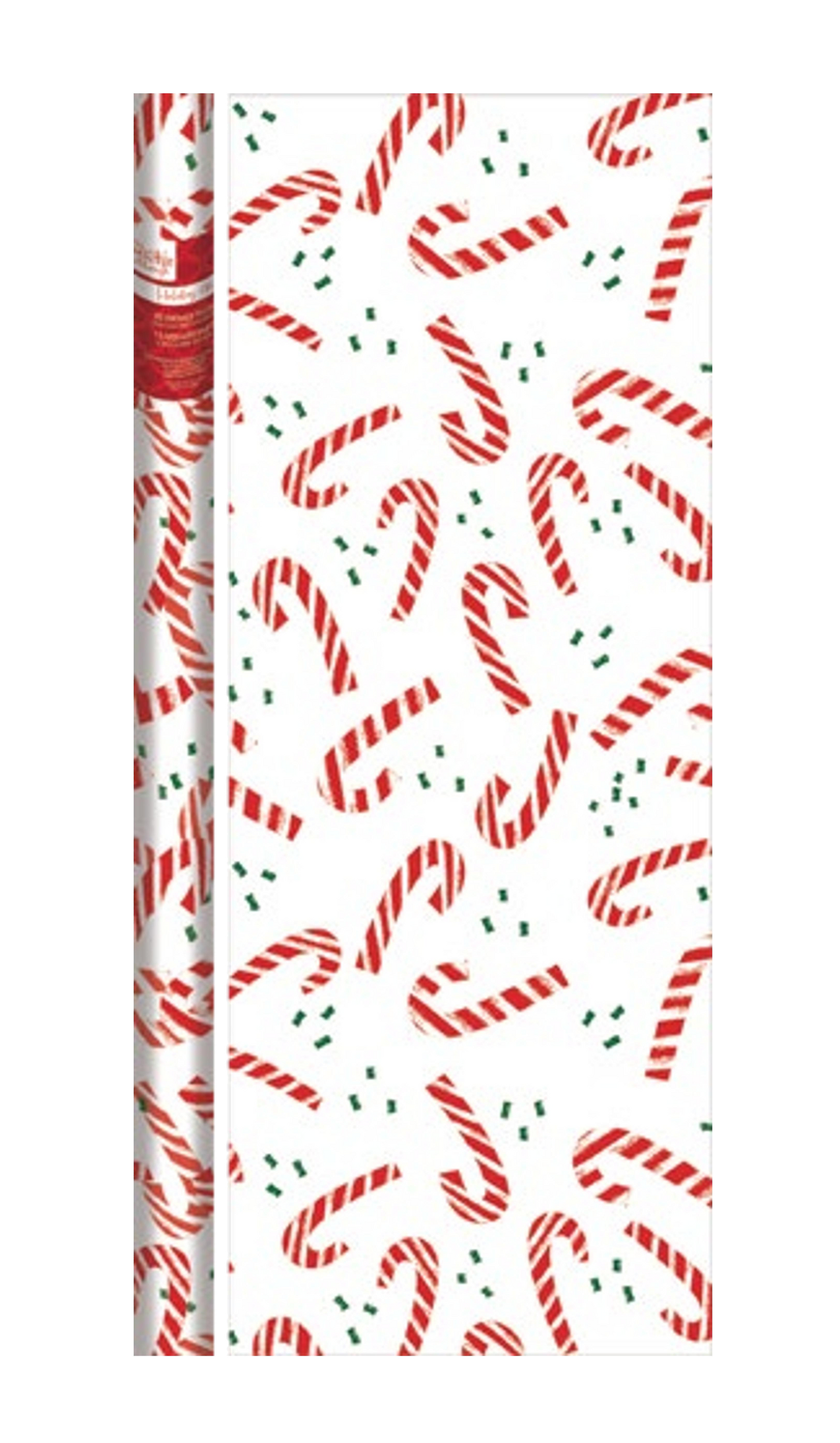 Cello Holiday Wrap gift wrap roll with red-and-white candy canes and green confetti on Tampa Home & Garden Store