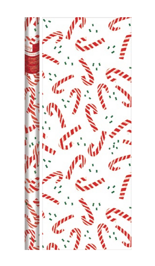 Cello Holiday Wrap gift wrap roll with red-and-white candy canes and green confetti on Tampa Home & Garden Store