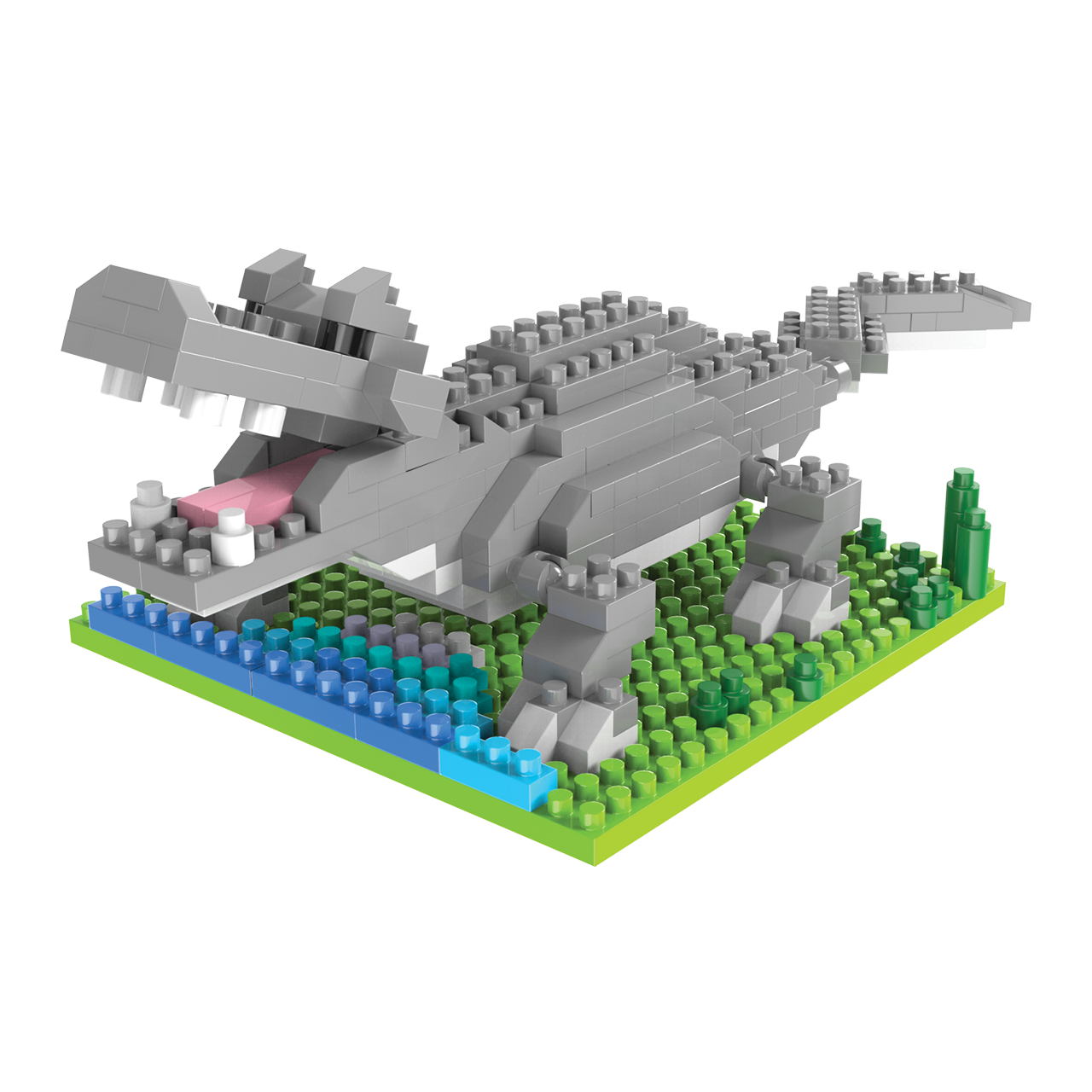 Mini Building Blocks American Alligator Kit gray brick alligator model on vivid green base on Tampa Home & Garden Store
