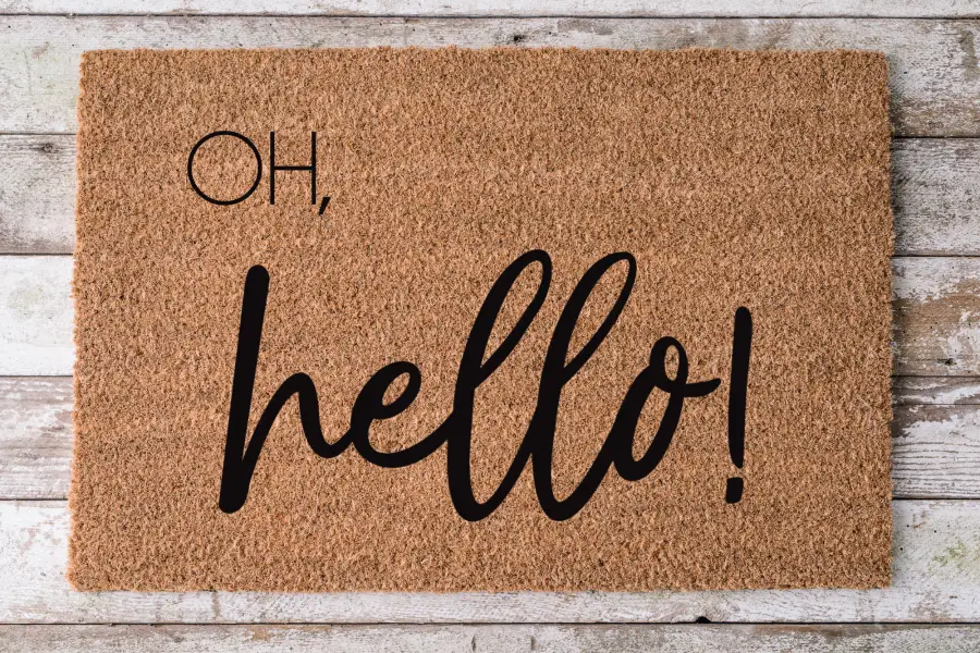 Oh Hello Funny Door Mat 30x18 Coir Backed natural brown doormat on Tampa Home & Garden Store