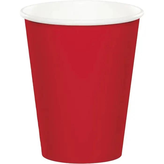 Classic Red 9 oz hot and cold paper cup, red disposable cup for beverages on Tampa Home & Garden Store