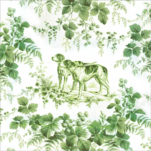 Hunting Toile Evergreen Cocktail Napkins green dog foliage motif by The Country Christmas Loft on Tampa Home & Garden Store
