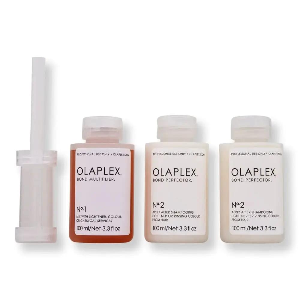 Olaplex Traveling Stylist Kit with amber No.1 Bond Multiplier and No.2 Bond Perfector bottles on Tampa Home & Garden Store