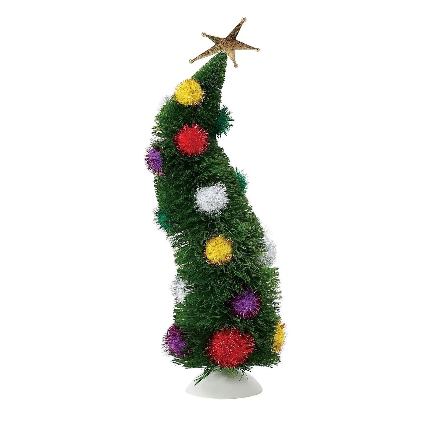 Grinch Village Tree 14.75in, Christmas village tree with green needles and pom-poms on Tampa Home & Garden Store
