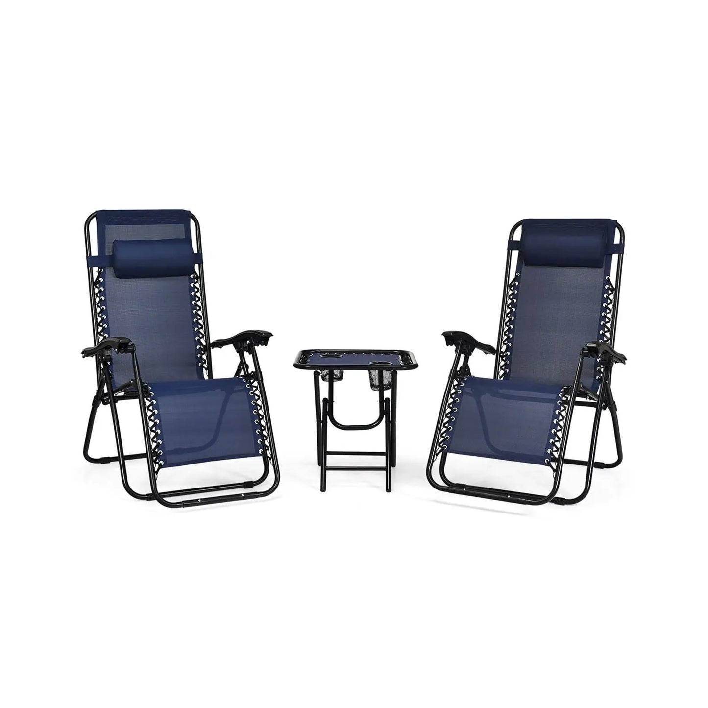 3-piece folding zero gravity lounge chair set with blue mesh chairs and table DirectDeals on Tampa Home & Garden Store