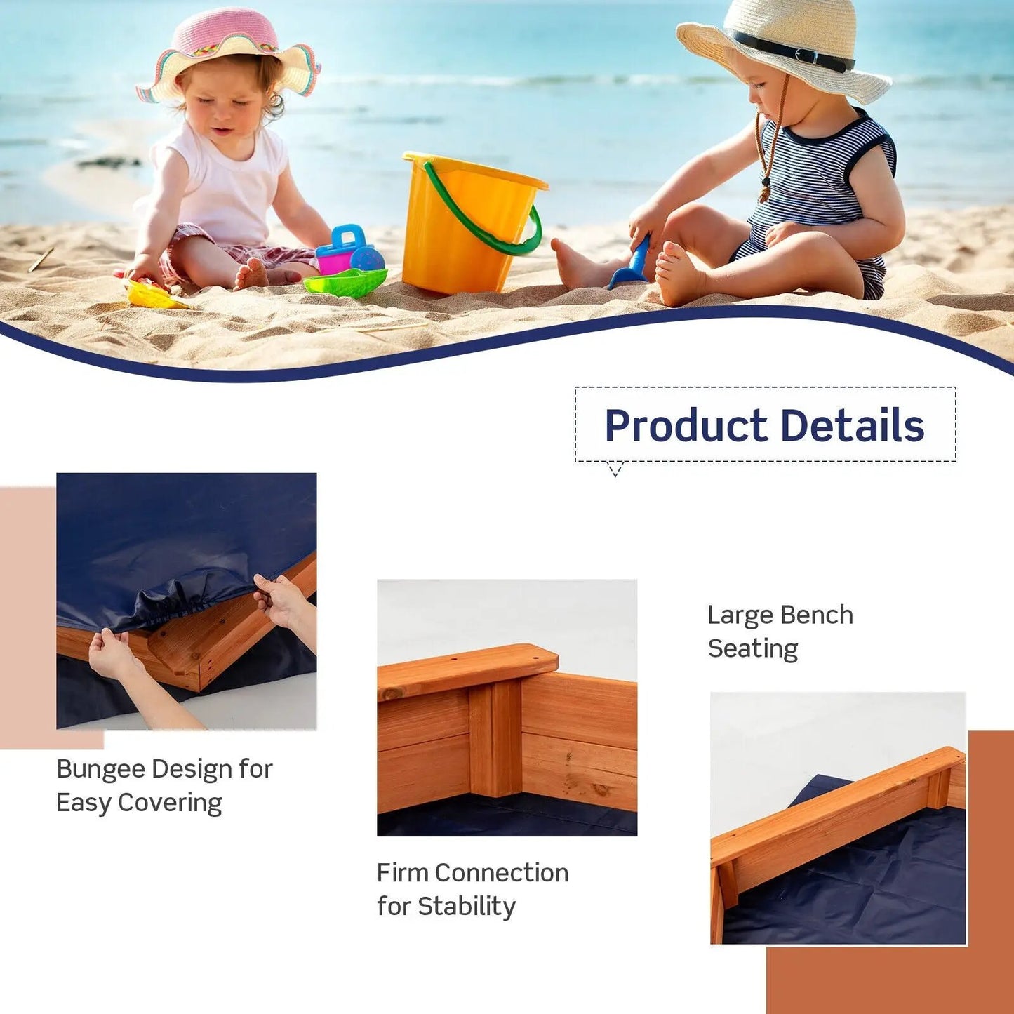 Hexagon Wooden Cedar Sand Box with Seat Boards - Tampa Home & Garden Store