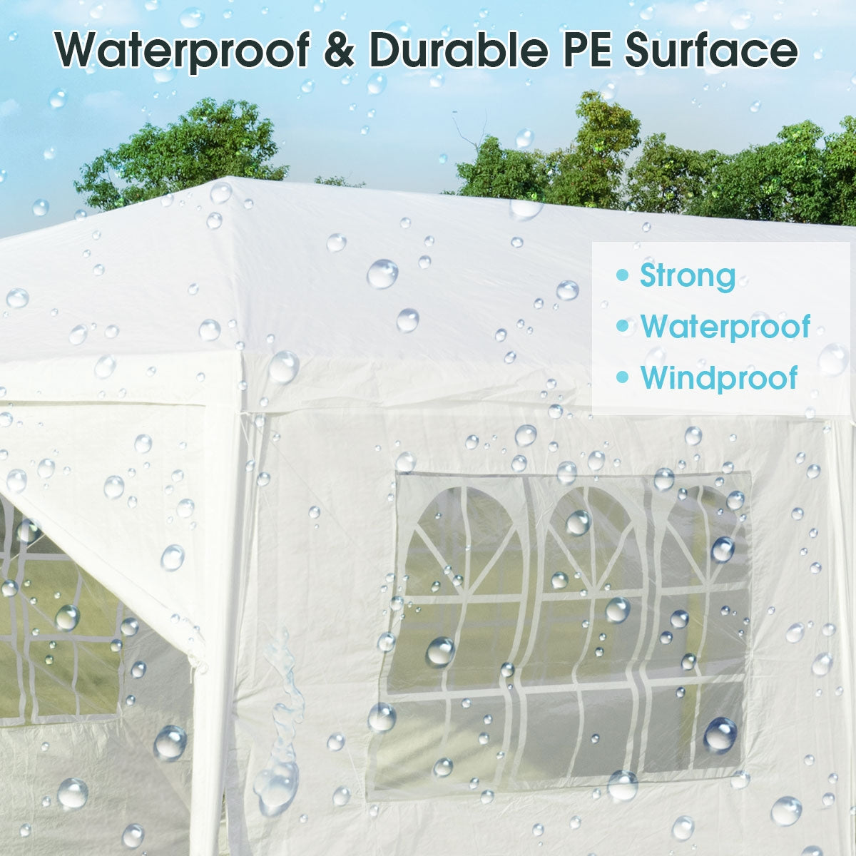 GemGear 10x30 ft canopy tent white with 6 removable sidewalls and 2 doorways, waterproof PE on Tampa Home & Garden Store