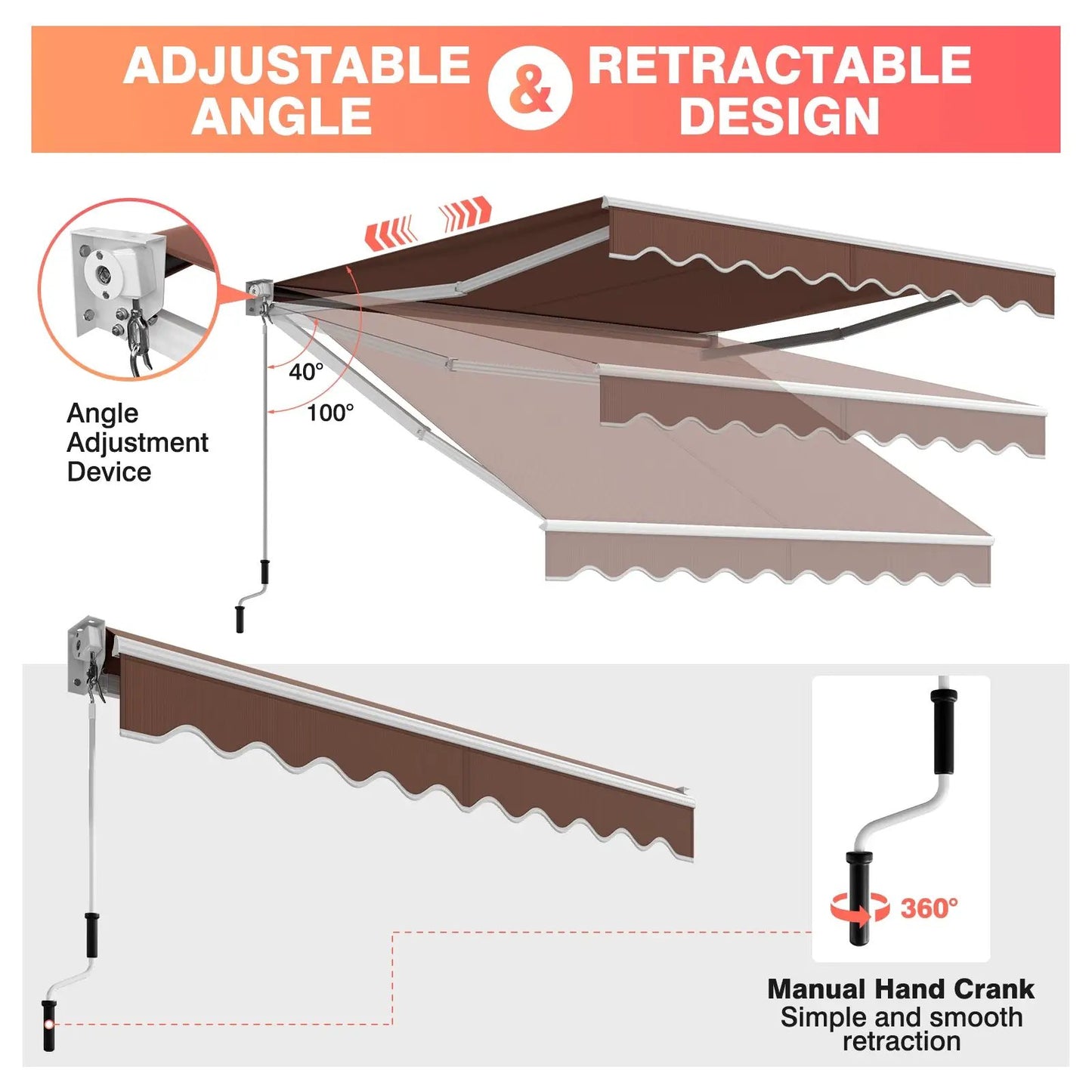 DirectDeals Retractable Awning 10 x 8.2 ft brown fabric with manual crank on Tampa Home & Garden Store