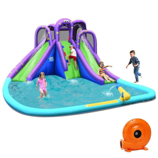 Inflatable Water Park Mighty Bounce House Pool with purple and green slides and blower on Tampa Home & Garden Store