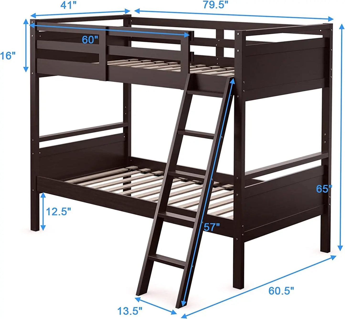 Twin over twin bunk bed in dark wood DirectDeals with ladder, converts to two separate beds on Tampa Home & Garden Store