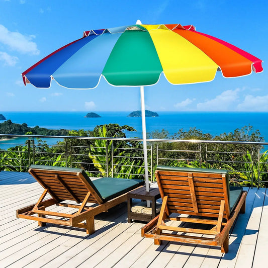 8FT Portable Beach Umbrella with Sand Anchor and Tilt Mechanism for Garden and Patio-Multicolor - Tampa Home & Garden Store
