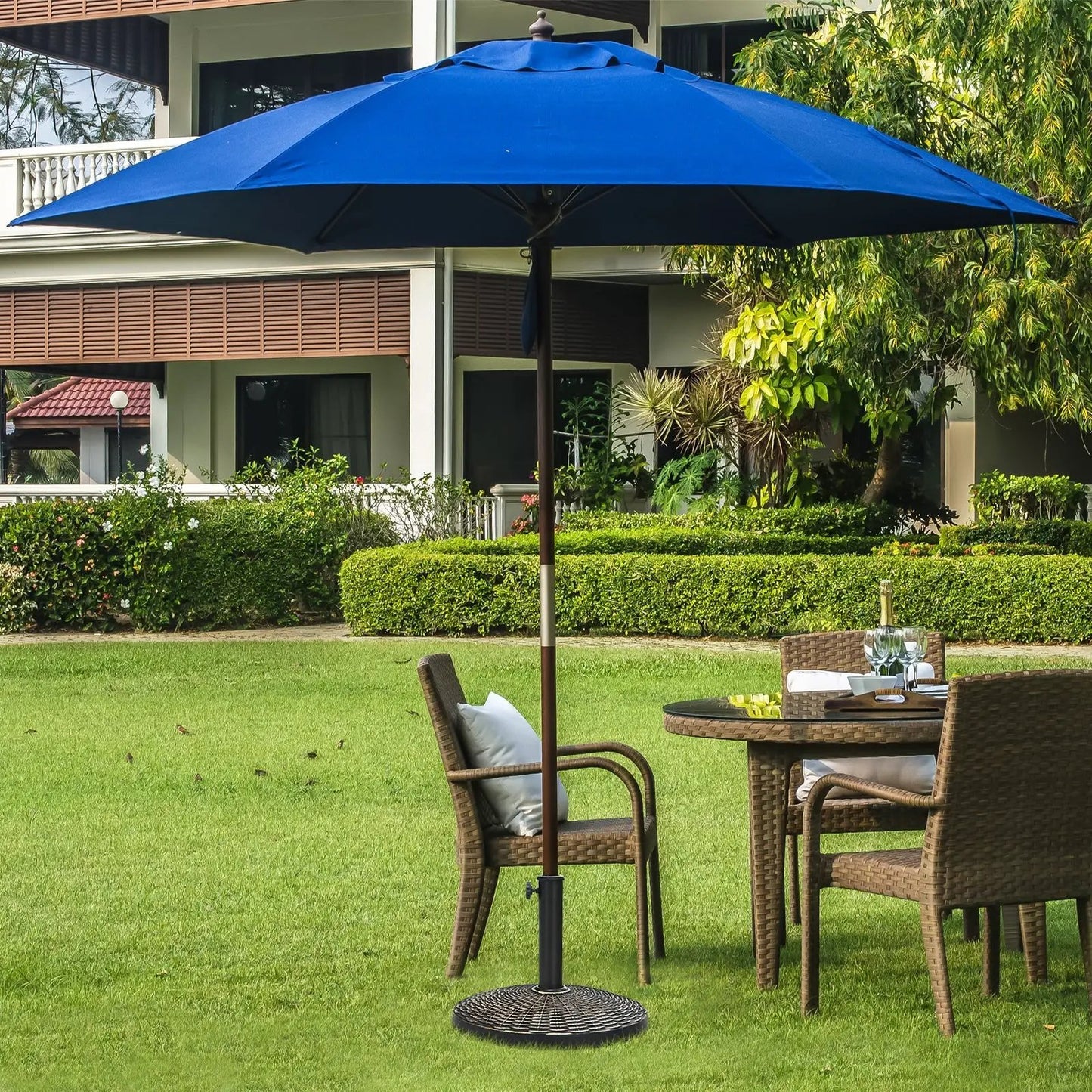 22Lbs Patio Resin Umbrella Base with Wicker Style for Outdoor Use - Tampa Home & Garden Store