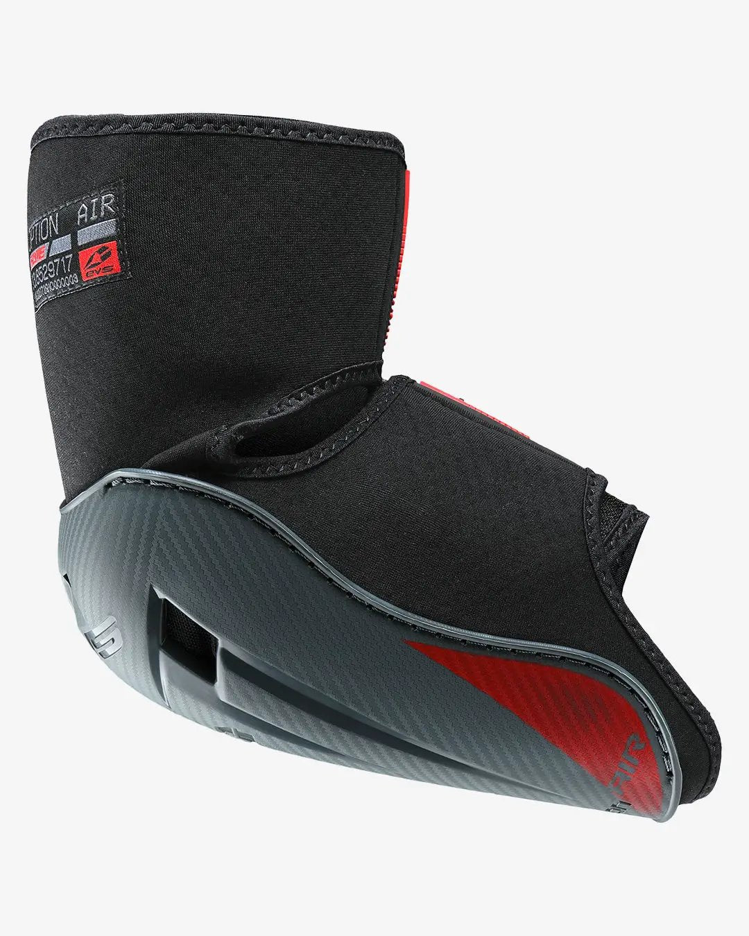 Option Air Elbow Guard EVS Sports; black neoprene sleeve with gray shell and red accents on Tampa Home & Garden Store